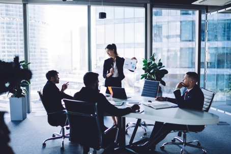 employees in office meeting